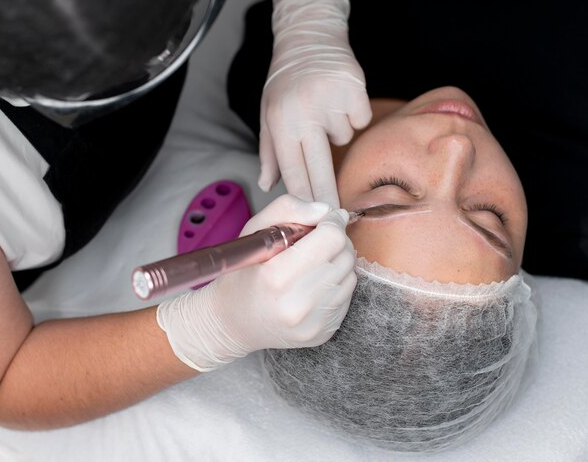 Woman receiving Cold Plasma Therapy at Facials & Skincare by Debbie in Orange, CA, for advanced skin care and rejuvenation.